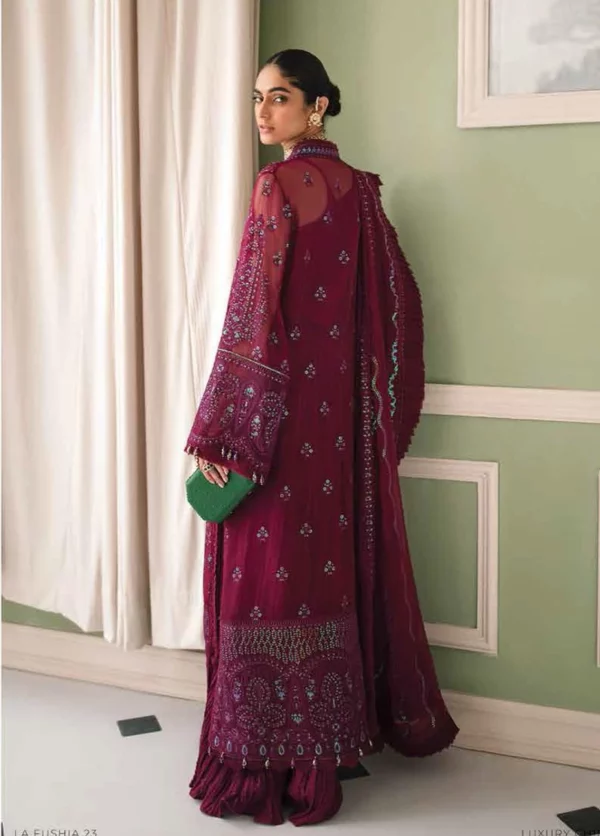 La Fuschsia By Afrozeh Embroidered Chiffon Suits Unstitched 3 Piece AF23LF 010 Viola - Festive Collection - Image 2