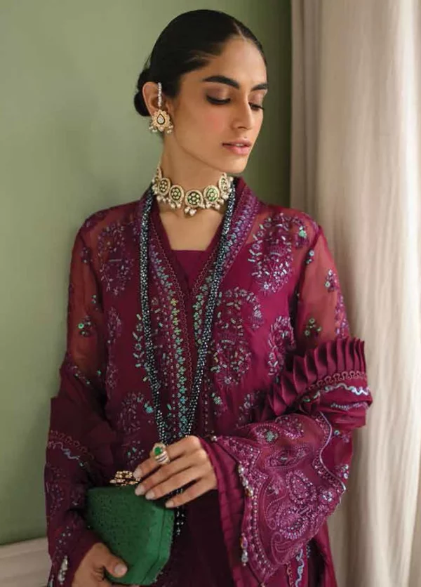 La Fuschsia By Afrozeh Embroidered Chiffon Suits Unstitched 3 Piece AF23LF 010 Viola - Festive Collection - Image 3