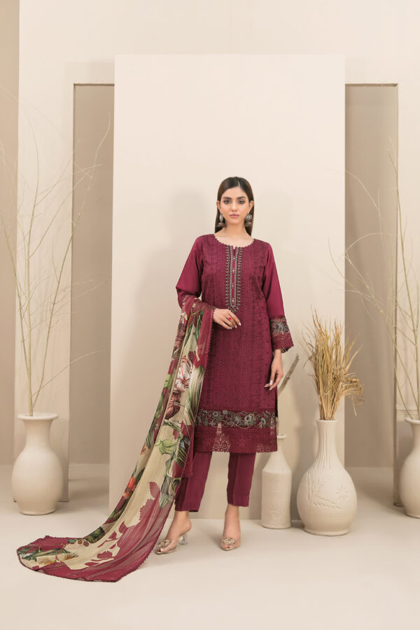 Maroon Fancy Embroidered Viscose with Digital Printed Dupatta