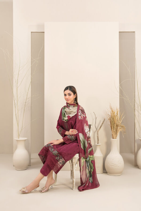 Maroon Fancy Embroidered Viscose with Digital Printed Dupatta - Image 3